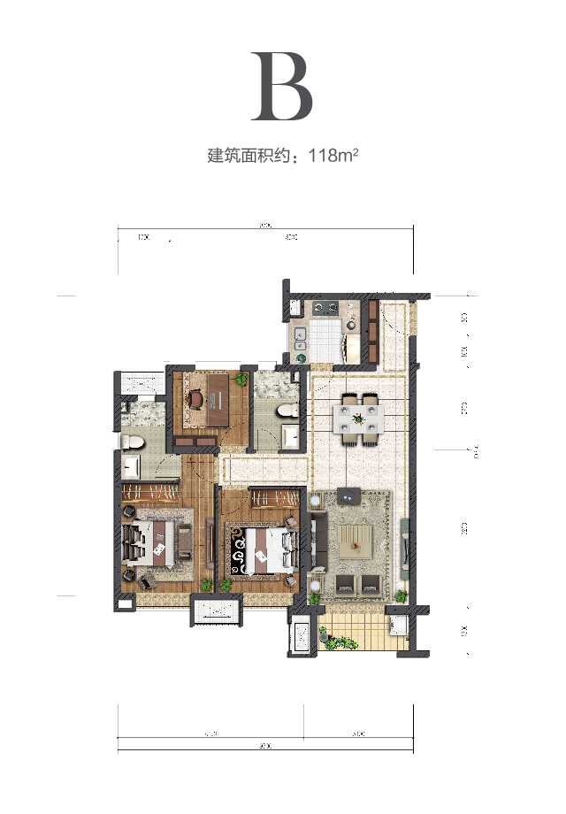 AG电子中环云著118㎡户型图