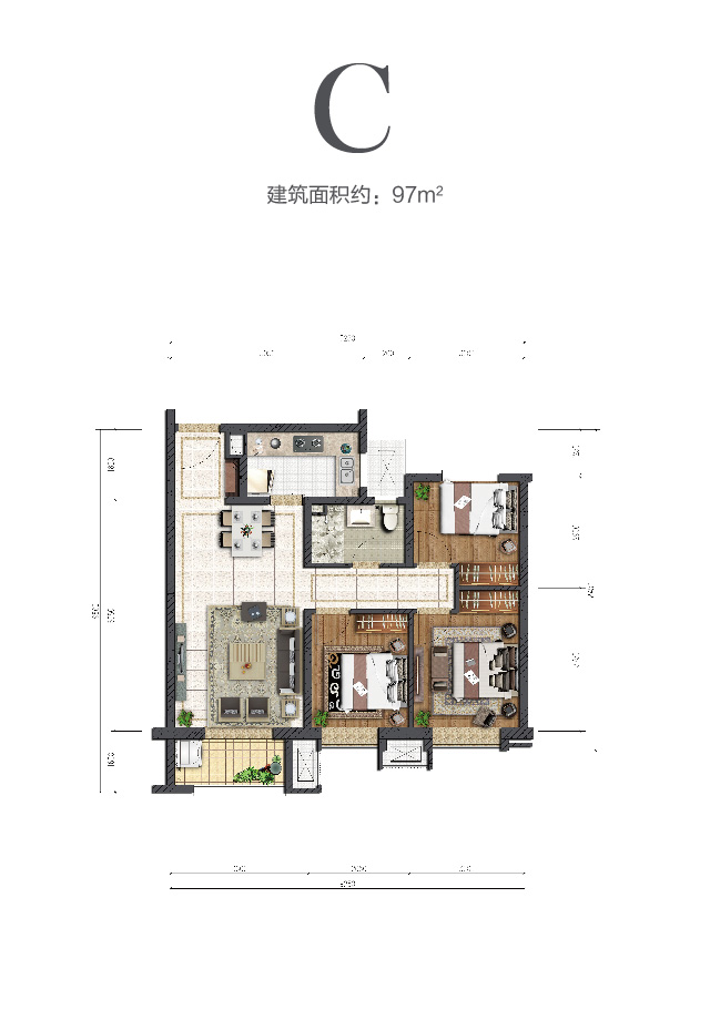 AG电子中环云著97㎡户型图